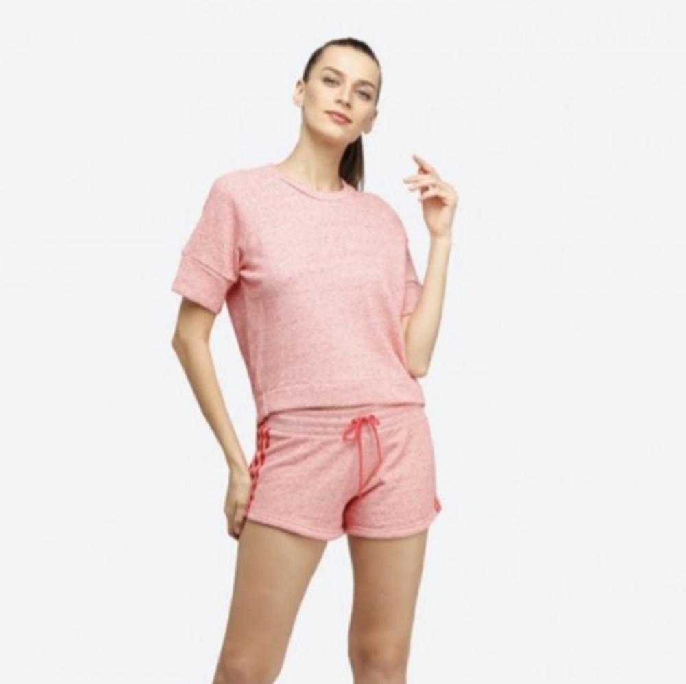 Adidas Crop Sweatshirt & Shorts Set Coral